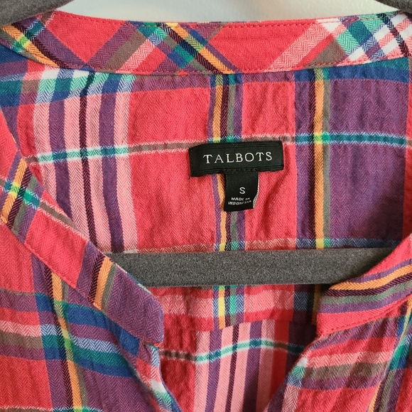 Talbots Small button down plaid long sleeve top - Picture 3 of 4